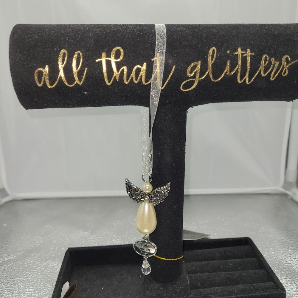 You Are An Angel Tree  Ornament W Faux Pearl Head Body Glass Cry Drop Small Gem